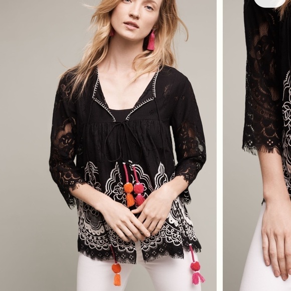 Hemant & Nandita Anthropologie Lace embroidered cape jacket‎ blouse size small - Picture 14 of 14